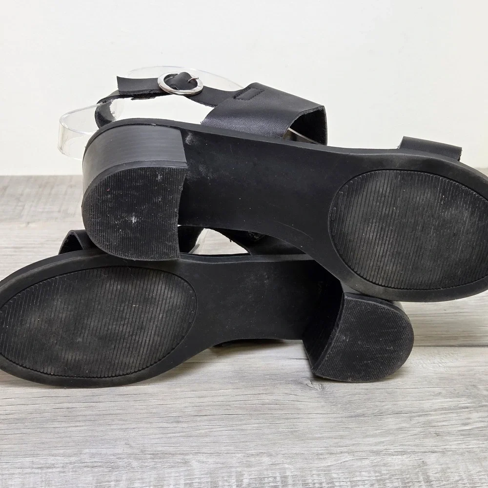 Rampage RAM-HALY Black Double Strap Block Heel Slingback Sandals Womens 6.5M